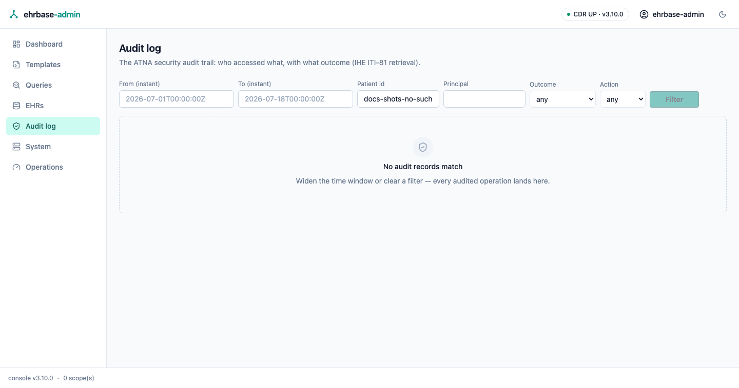 Audit log — no matches